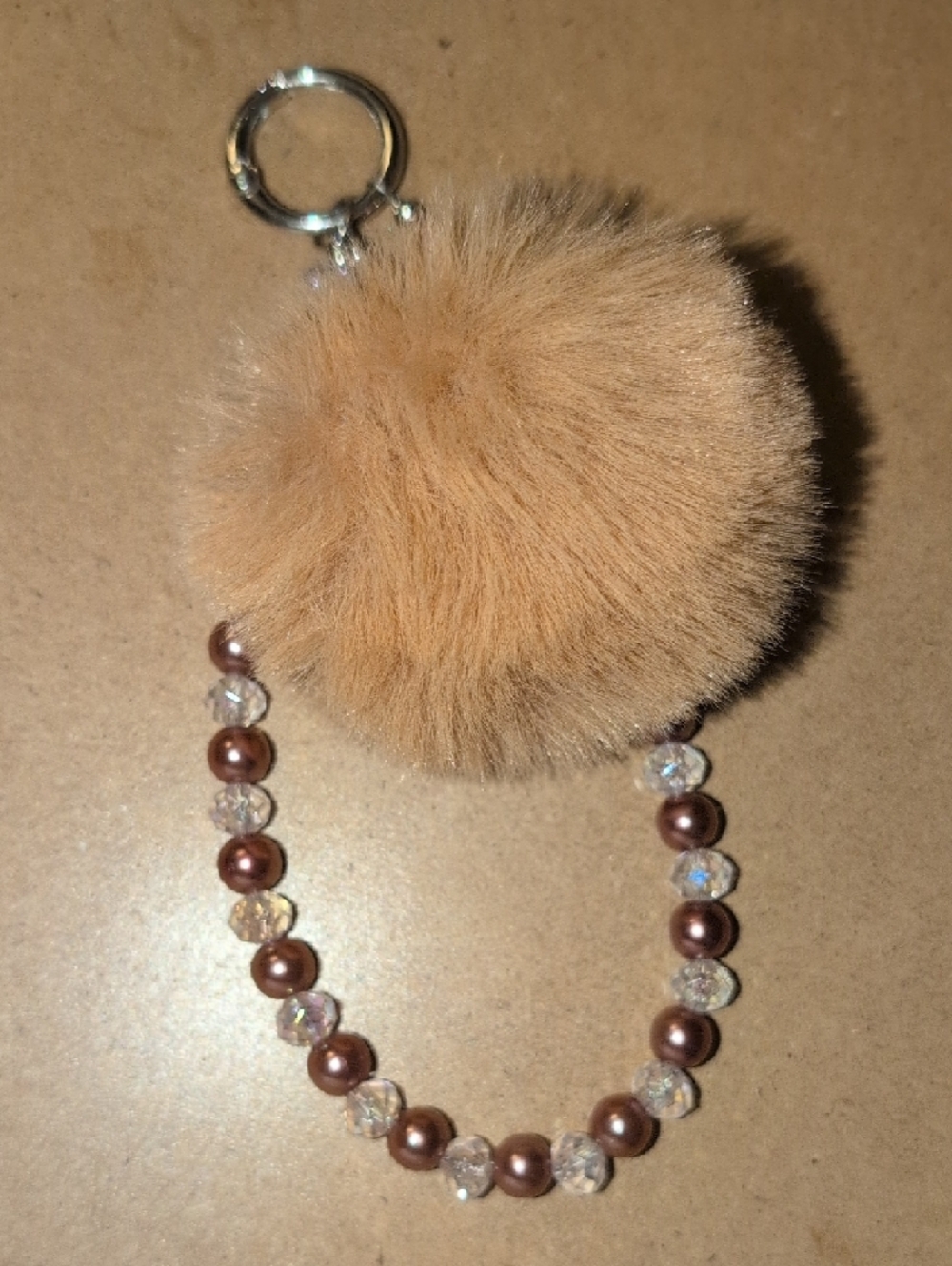 Faux Fur Pom Pom Keychain with Beaded Charm - Picture 4 of 6
